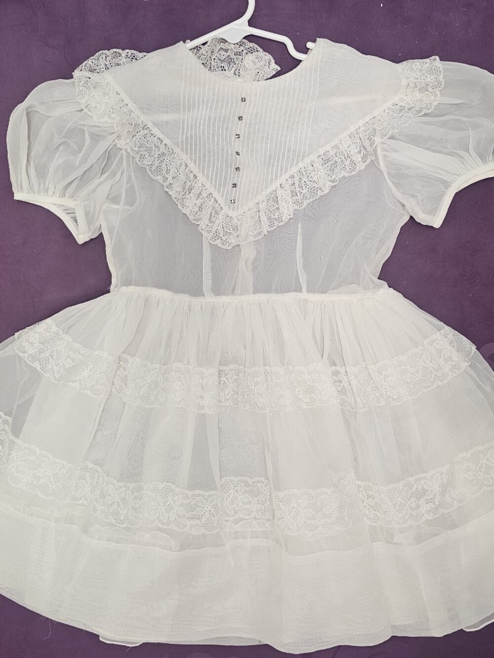 Vintage Miss Quility Classic White Lace Nylon Baby Girl Dress Size 2-3